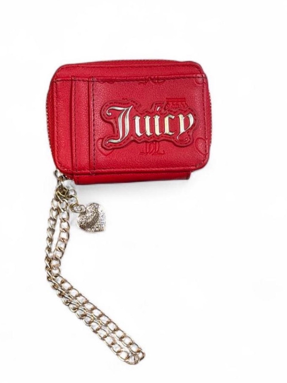 Juicy Couture Red Card Holder Wallet with Gold Heart Chain